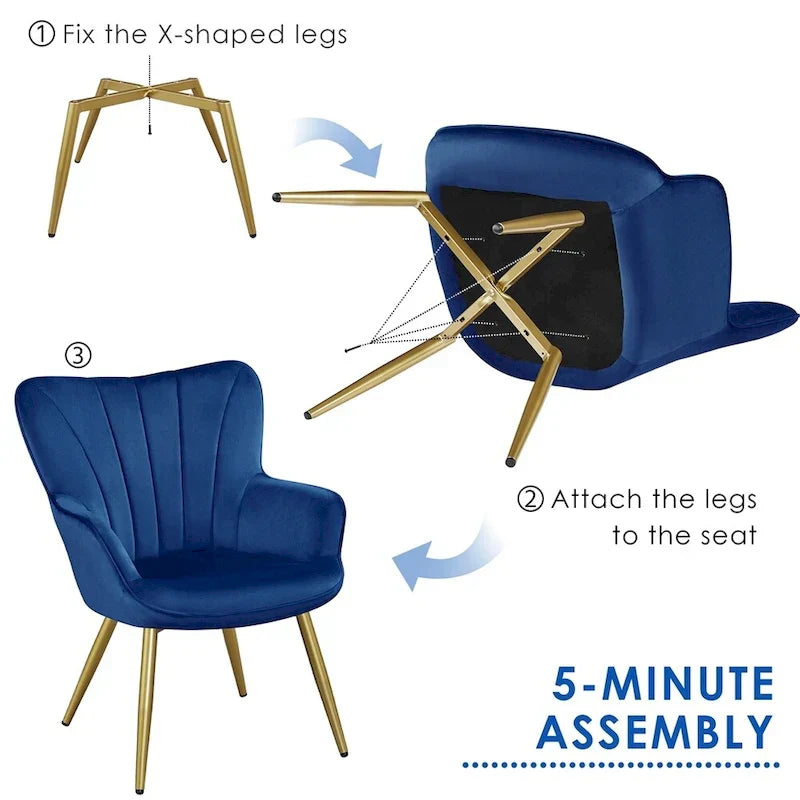 Yaheetech Fauteuil d'appoint moderne en velours à dossier incurvé plissé pour salon