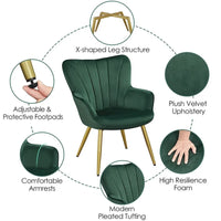 Yaheetech Fauteuil d'appoint moderne en velours à dossier incurvé plissé pour salon