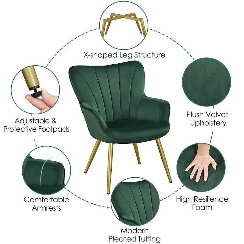 Yaheetech Fauteuil d'appoint moderne en velours à dossier incurvé plissé pour salon