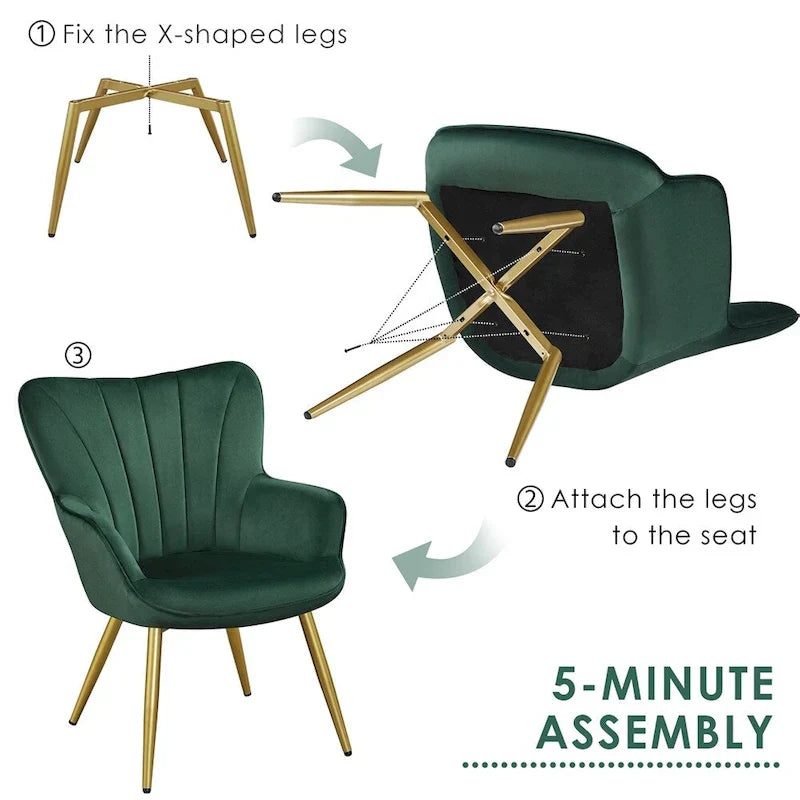 Yaheetech Fauteuil d'appoint moderne en velours à dossier incurvé plissé pour salon
