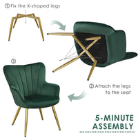 Yaheetech Fauteuil d'appoint moderne en velours à dossier incurvé plissé pour salon