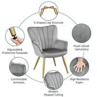 Yaheetech Fauteuil d'appoint moderne en velours à dossier incurvé plissé pour salon
