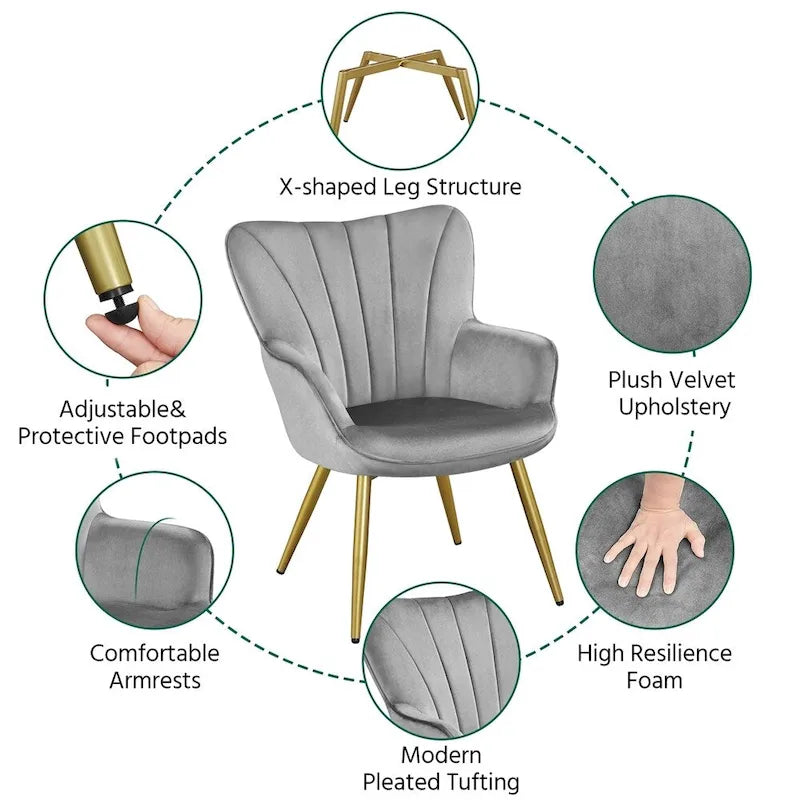 Yaheetech Fauteuil d'appoint moderne en velours à dossier incurvé plissé pour salon