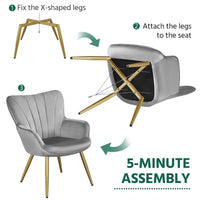 Yaheetech Fauteuil d'appoint moderne en velours à dossier incurvé plissé pour salon