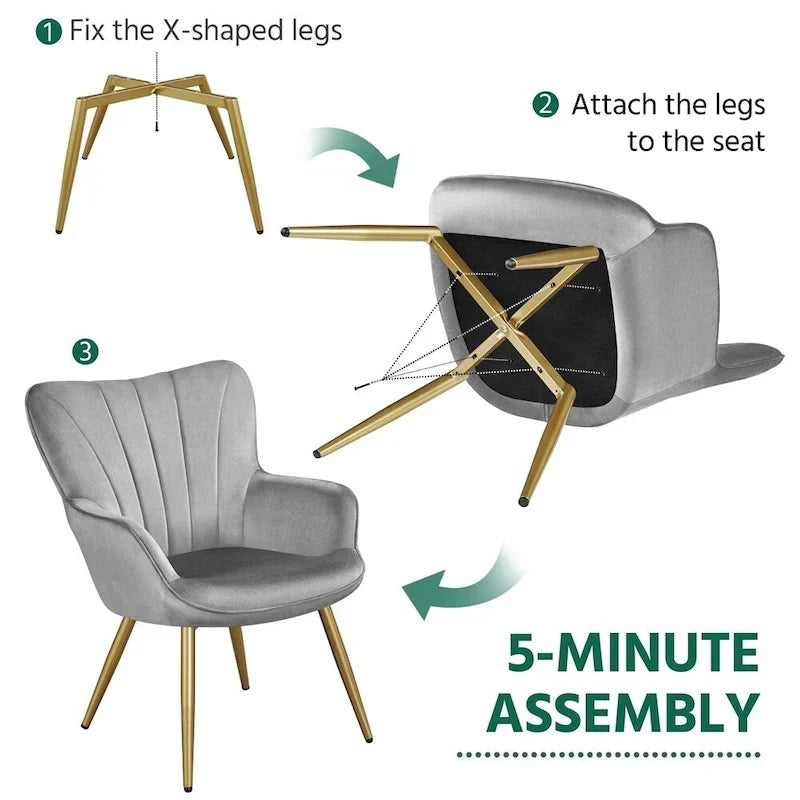 Yaheetech Fauteuil d'appoint moderne en velours à dossier incurvé plissé pour salon
