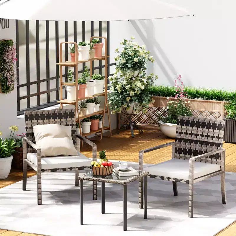 Whizmax Ensemble de mobilier de patio 3 pièces - Canapé sectionnel d'intérieur/extérieur en rotin, ensemble de conversation bistro pour jardin, balcon, arrière-cour, porche, pelouse