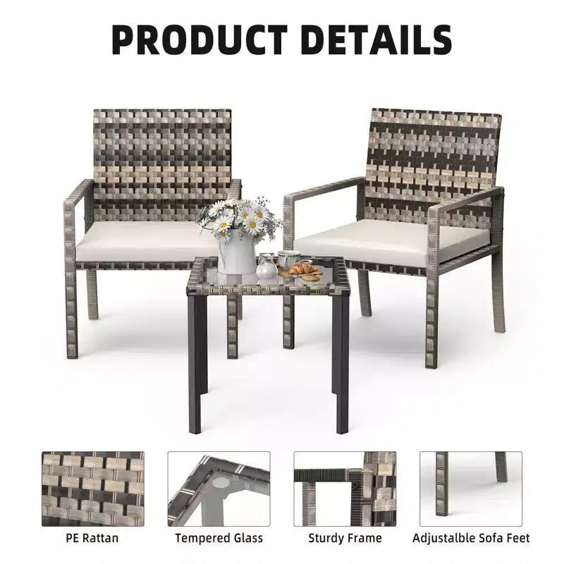 Whizmax Ensemble de mobilier de patio 3 pièces - Canapé sectionnel d'intérieur/extérieur en rotin, ensemble de conversation bistro pour jardin, balcon, arrière-cour, porche, pelouse