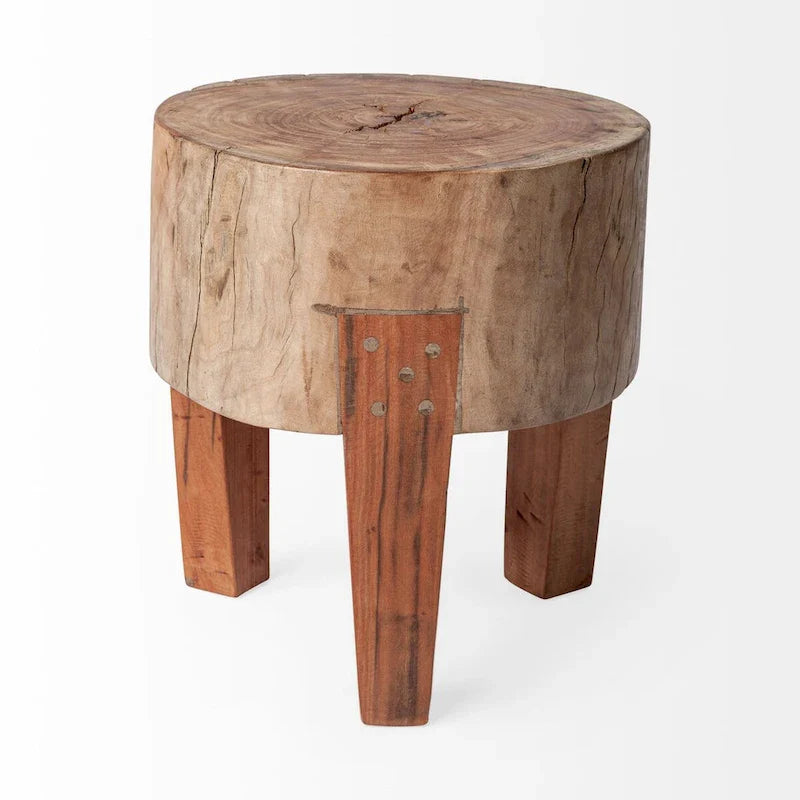 Tabouret en bois de récupération massif rustique Asco