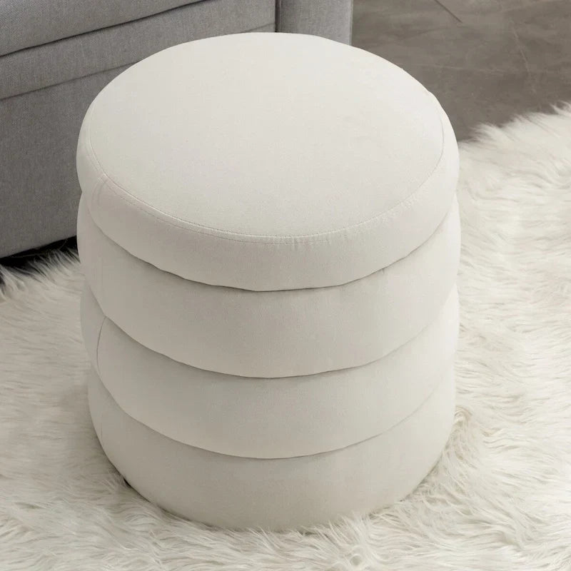 Pouffe Repose-pied Rond en Velours Doux