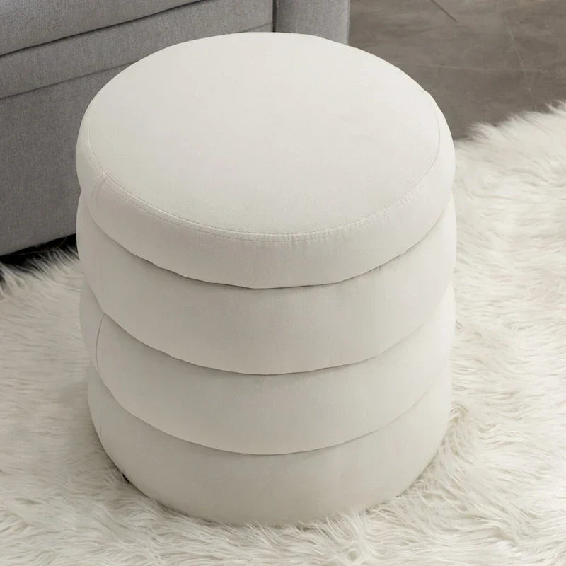 Pouffe Repose-pied Rond en Velours Doux
