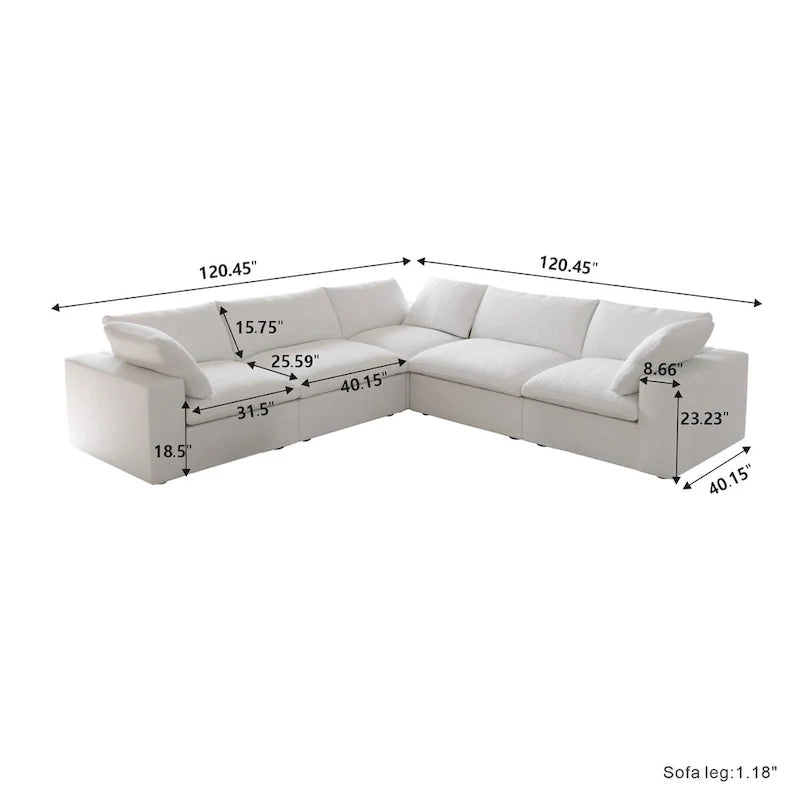 Canapé d'angle modulable convertible, canapé d'angle 5 places avec oreillers, 2 x 120,45 canapé minimaliste pour salon