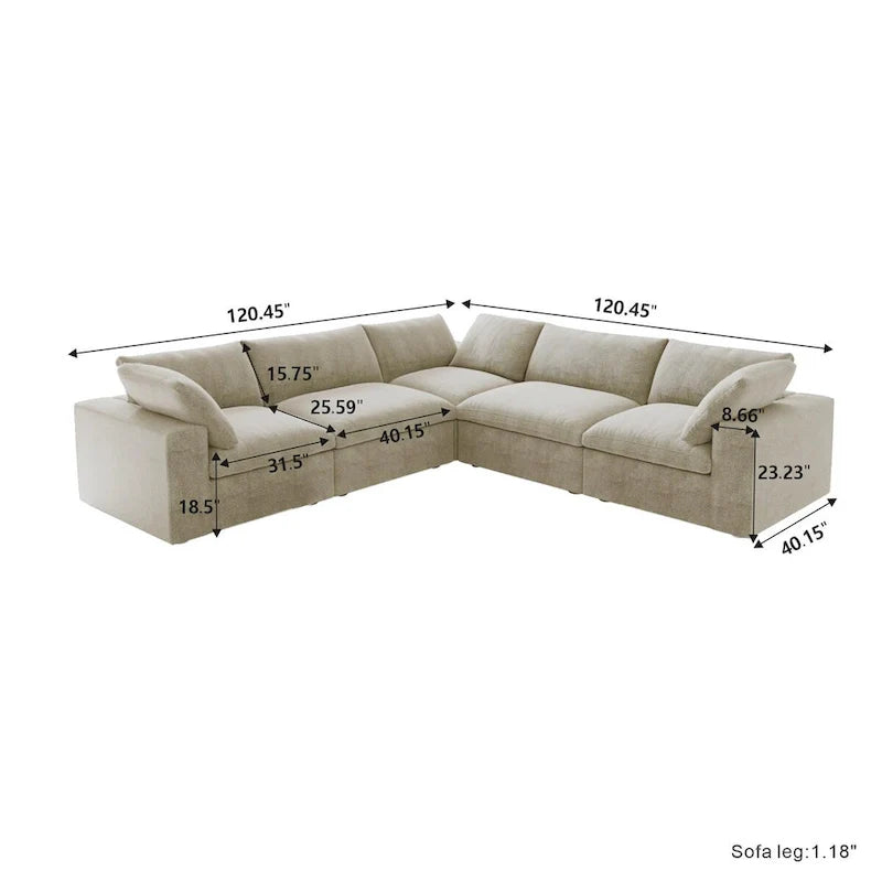 Canapé d'angle modulable convertible, canapé d'angle 5 places avec oreillers, 2 x 120,45 canapé minimaliste pour salon