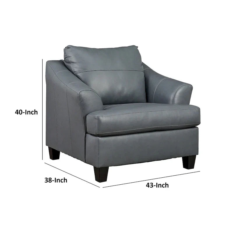 Fauteuil d'appoint Geno 43 pouces, grand coussin de dossier, cuir gris métallisé
