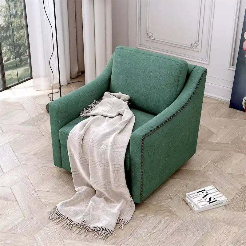 Fauteuil pivotant moderne en mélange de lin et velours doux, ergonomique