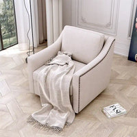 Fauteuil pivotant moderne en mélange de lin et velours doux, ergonomique