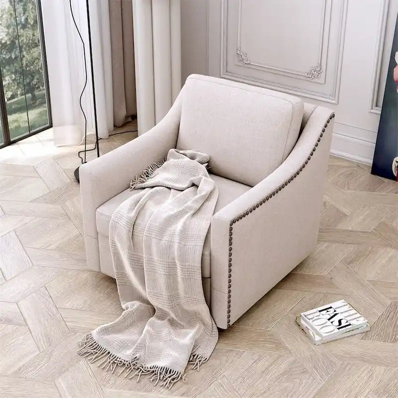 Fauteuil pivotant moderne en mélange de lin et velours doux, ergonomique