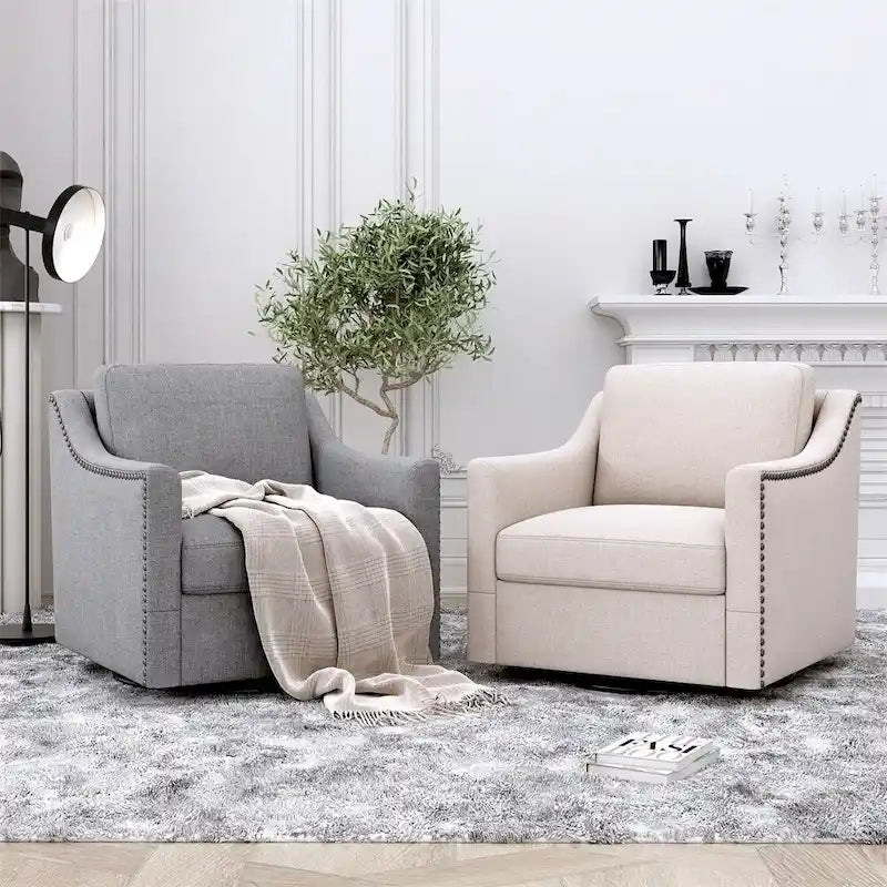 Fauteuil pivotant moderne en mélange de lin et velours doux, ergonomique