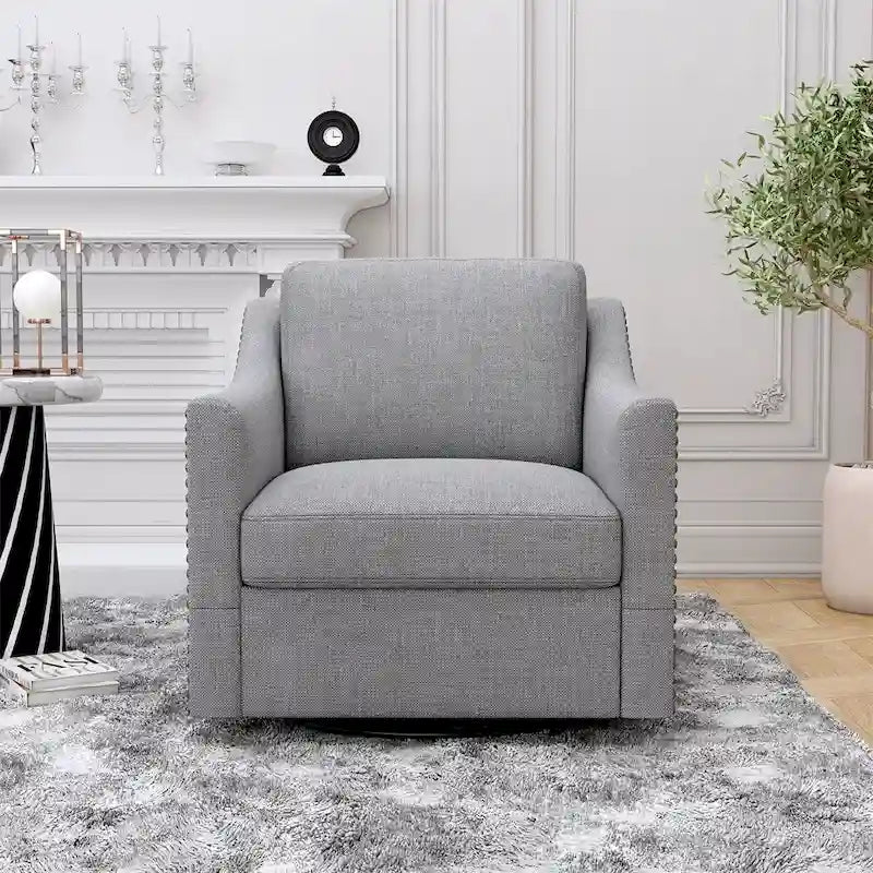 Fauteuil pivotant moderne en mélange de lin et velours doux, ergonomique