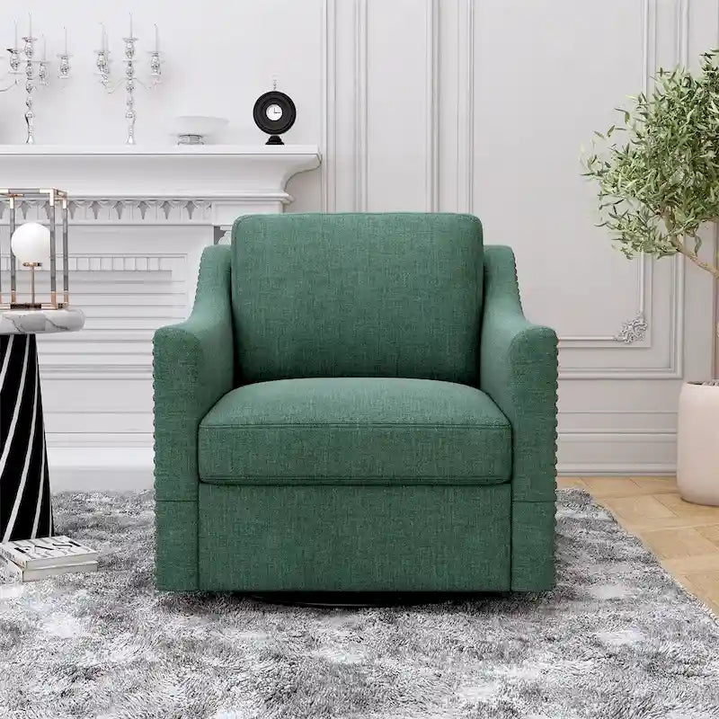 Fauteuil pivotant moderne en mélange de lin et velours doux, ergonomique