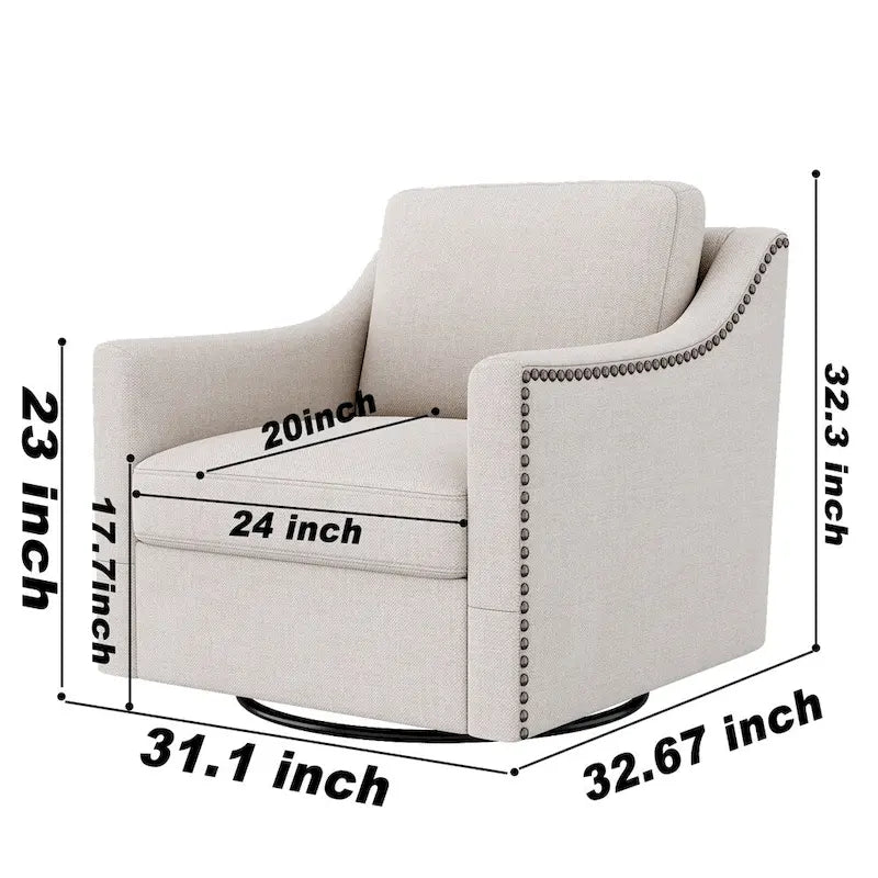 Fauteuil pivotant moderne en mélange de lin et velours doux, ergonomique