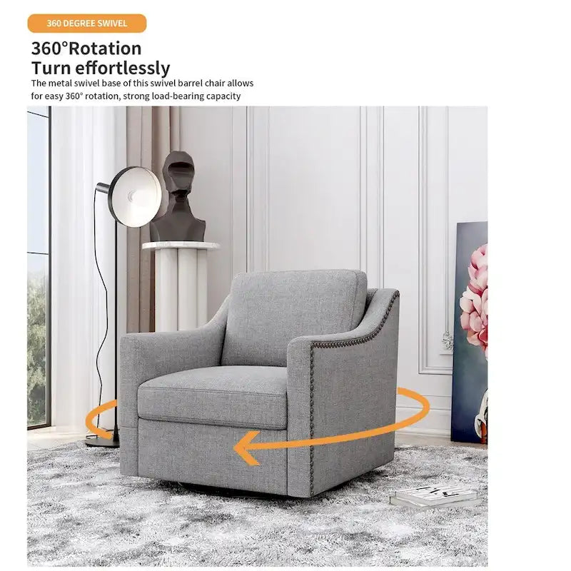 Fauteuil pivotant moderne en mélange de lin et velours doux, ergonomique