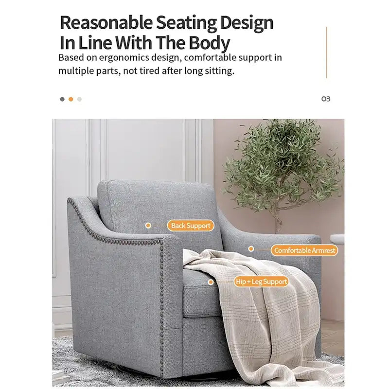 Fauteuil pivotant moderne en mélange de lin et velours doux, ergonomique