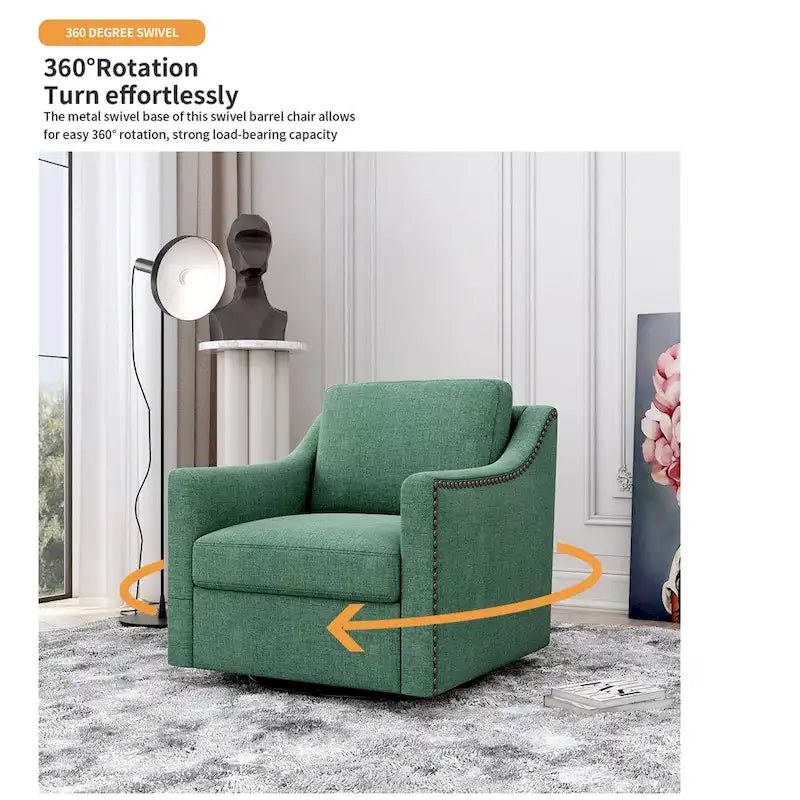 Fauteuil pivotant moderne en mélange de lin et velours doux, ergonomique