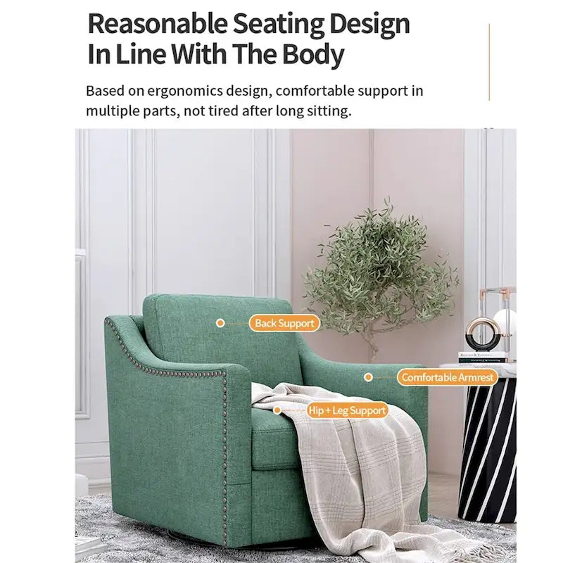 Fauteuil pivotant moderne en mélange de lin et velours doux, ergonomique