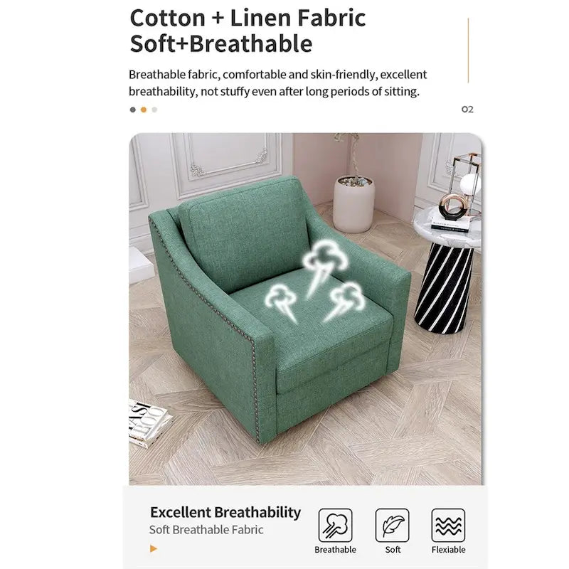 Fauteuil pivotant moderne en mélange de lin et velours doux, ergonomique