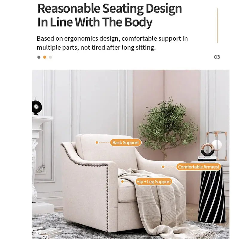 Fauteuil pivotant moderne en mélange de lin et velours doux, ergonomique