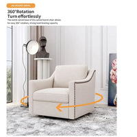 Fauteuil pivotant moderne en mélange de lin et velours doux, ergonomique