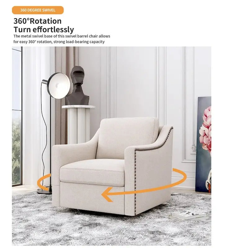 Fauteuil pivotant moderne en mélange de lin et velours doux, ergonomique