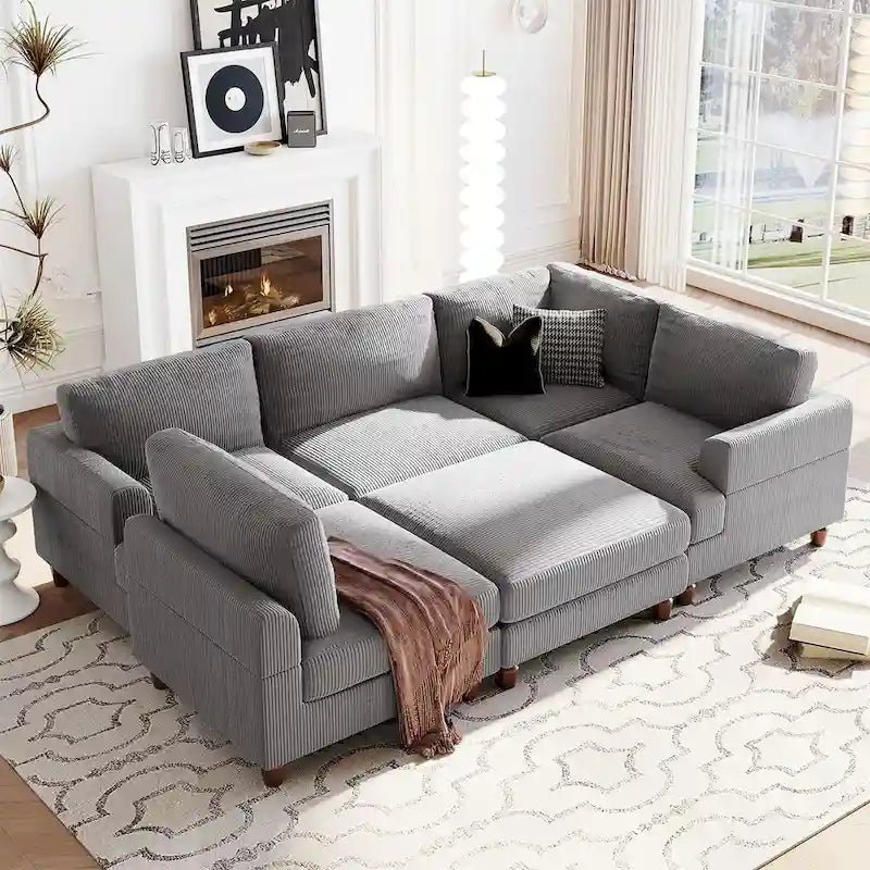 Canapé sectionnel modulable avec ottoman sectionnel d'angle en forme de L