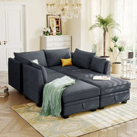Canapé Sectionnel Modulable Moderne en Forme de U, Canapé-Lit Convertible avec Méridienne Réversible pour Salon, Assise de Rangement, 6 pièces