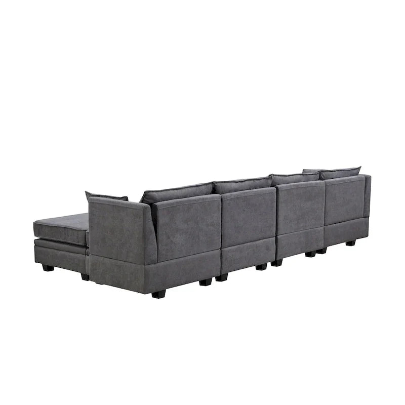 Canapé Sectionnel Modulable Moderne en Forme de U, Canapé-Lit Convertible avec Méridienne Réversible pour Salon, Assise de Rangement, 6 pièces