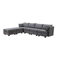 Canapé Sectionnel Modulable Moderne en Forme de U, Canapé-Lit Convertible avec Méridienne Réversible pour Salon, Assise de Rangement, 6 pièces