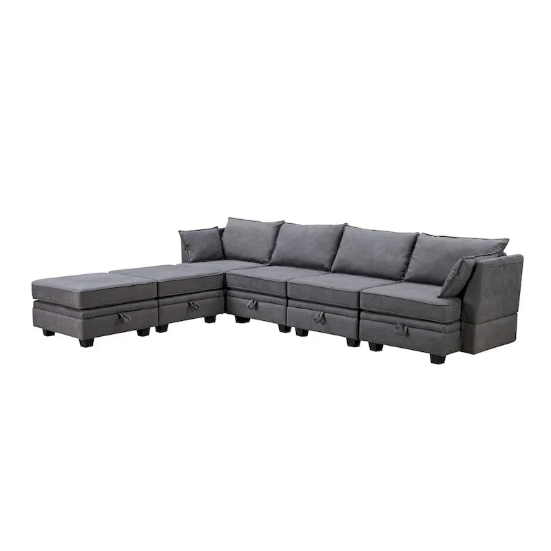 Canapé Sectionnel Modulable Moderne en Forme de U, Canapé-Lit Convertible avec Méridienne Réversible pour Salon, Assise de Rangement, 6 pièces