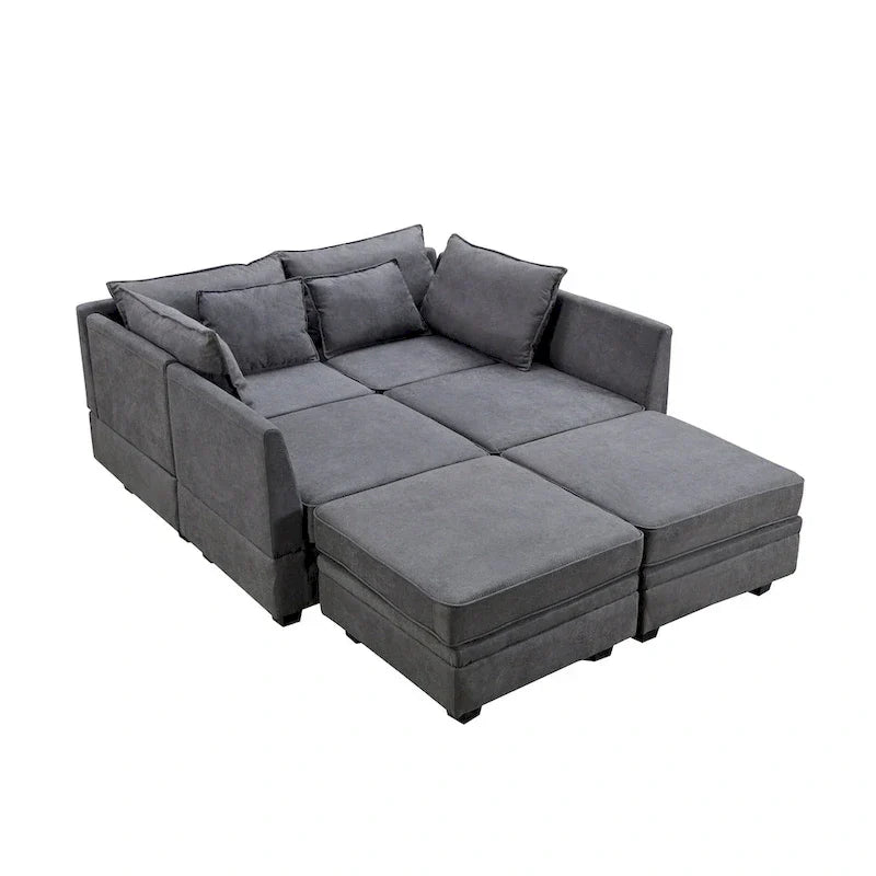 Canapé Sectionnel Modulable Moderne en Forme de U, Canapé-Lit Convertible avec Méridienne Réversible pour Salon, Assise de Rangement, 6 pièces