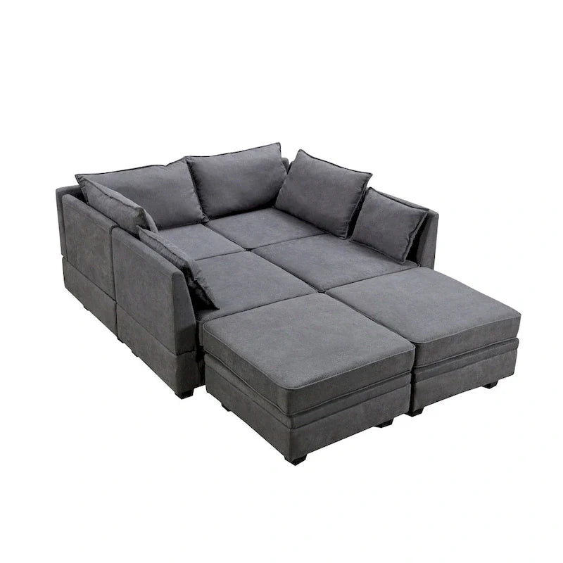 Canapé Sectionnel Modulable Moderne en Forme de U, Canapé-Lit Convertible avec Méridienne Réversible pour Salon, Assise de Rangement, 6 pièces