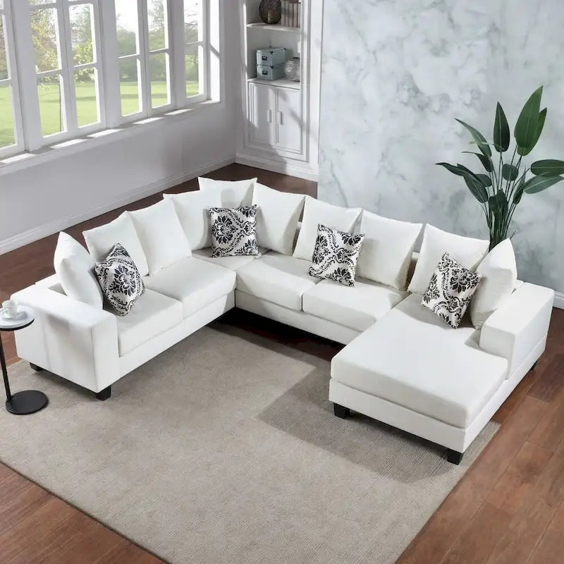 Canapé sectionnel moderne en forme de U, canapé d'angle en velours avec de nombreux coussins inclus