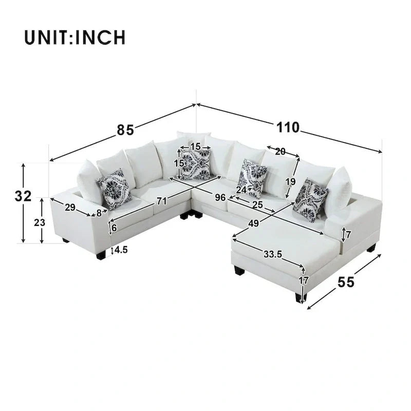 Canapé sectionnel moderne en forme de U, canapé d'angle en velours avec de nombreux coussins inclus