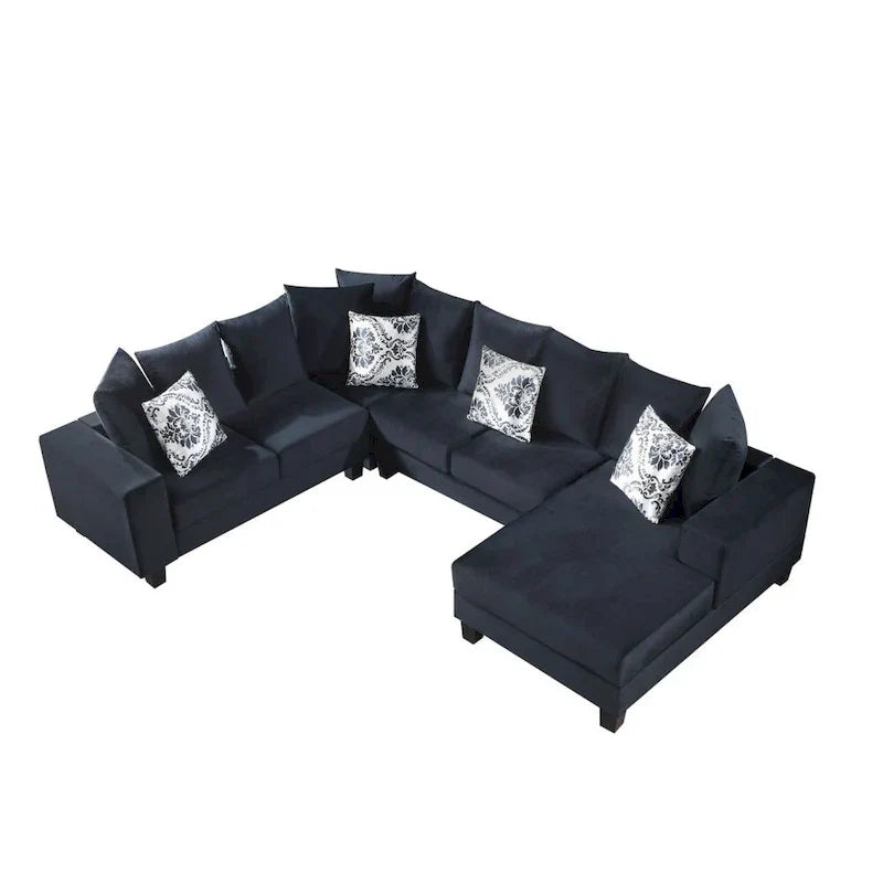 Canapé sectionnel moderne en forme de U, canapé d'angle en velours avec de nombreux coussins inclus
