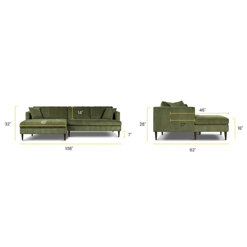 Canapé d'angle Lucerne Poly & Bark avec méridienne extra-large en velours vieilli vert