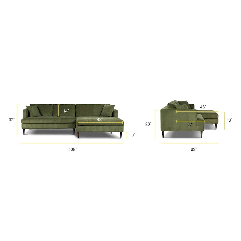 Canapé d'angle Lucerne Poly & Bark avec méridienne extra-large en velours vieilli vert