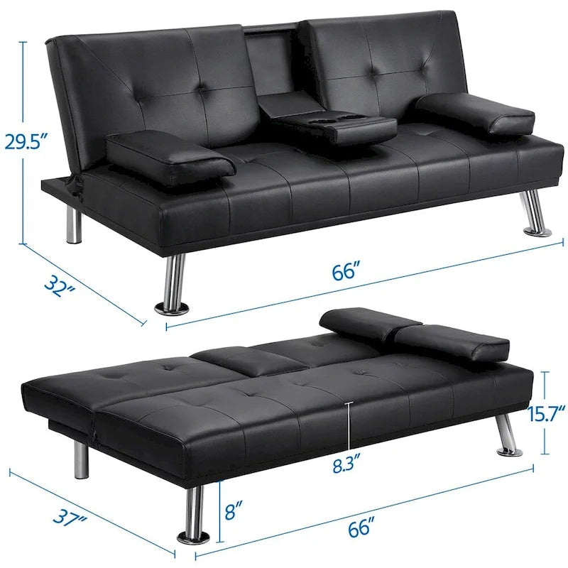 Canapé-lit futon inclinable moderne Yaheetech en simili-cuir
