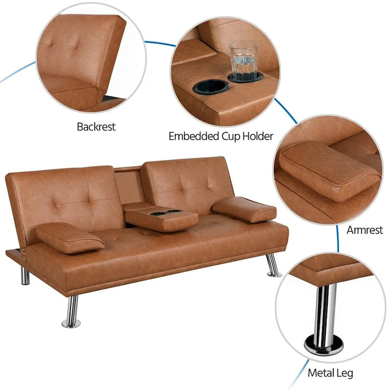 Canapé-lit futon inclinable moderne Yaheetech en simili-cuir