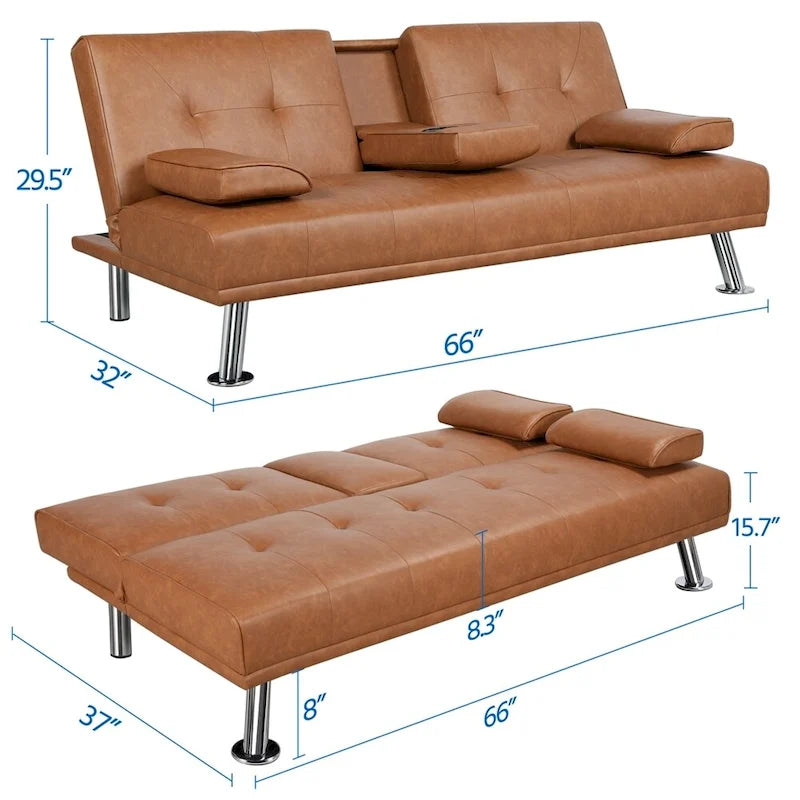 Canapé-lit futon inclinable moderne Yaheetech en simili-cuir