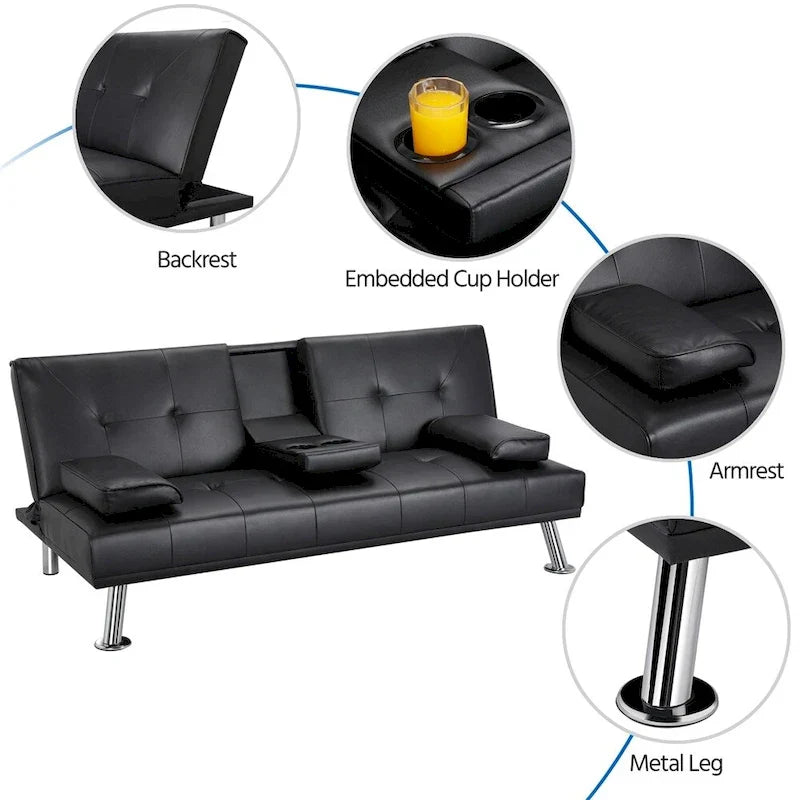 Canapé-lit futon inclinable moderne Yaheetech en simili-cuir