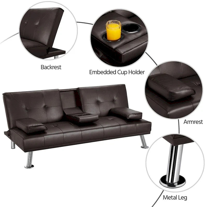 Canapé-lit futon inclinable moderne Yaheetech en simili-cuir