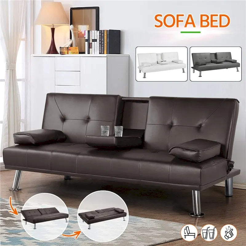 Canapé-lit futon inclinable moderne Yaheetech en simili-cuir